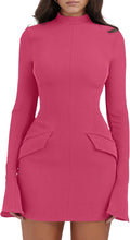 Women's Long Sleeve Mock Turtle Neck Bodycon Mini Party Dress
