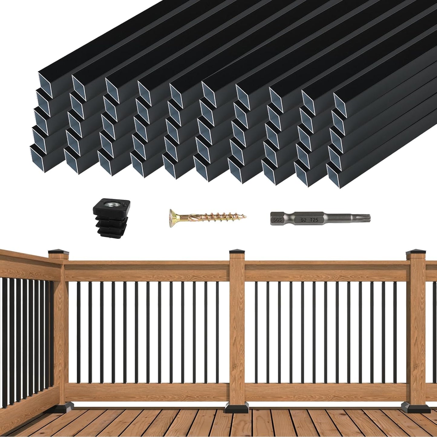 Muzata 50Pack 32in Square Aluminum Deck Balusters for Railing
