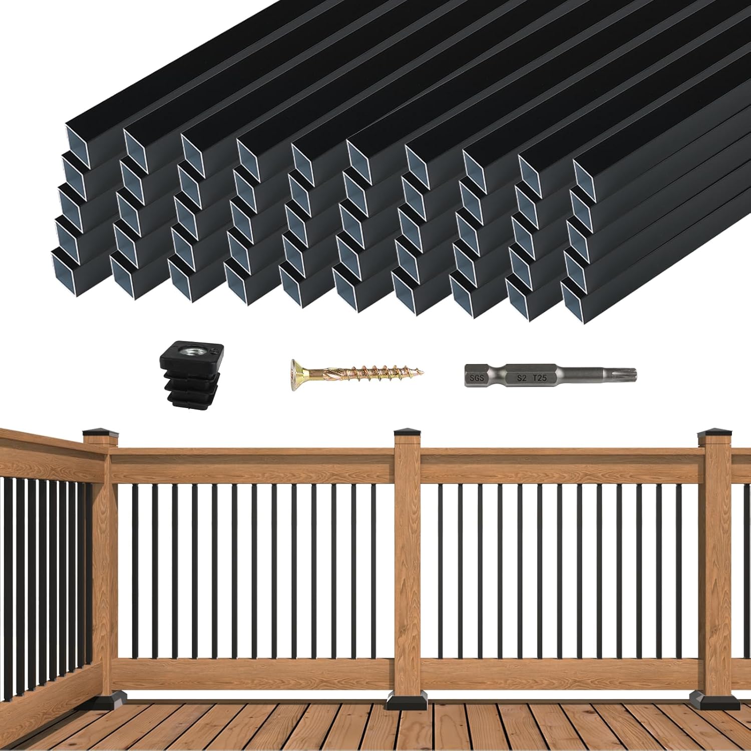 Muzata 50Pack 32in Square Aluminum Deck Balusters for Railing