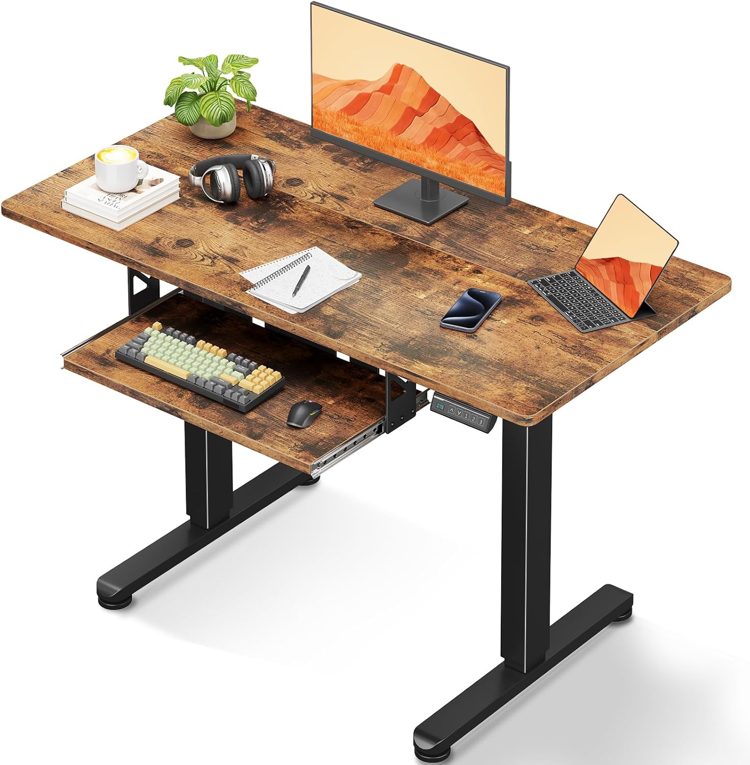 Height-Adjustable Electric Standing Desk - Rustic Brown