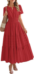 Womens Summer 2025 Midi Maxi Dress - Lightweight, Pockets, Elastic