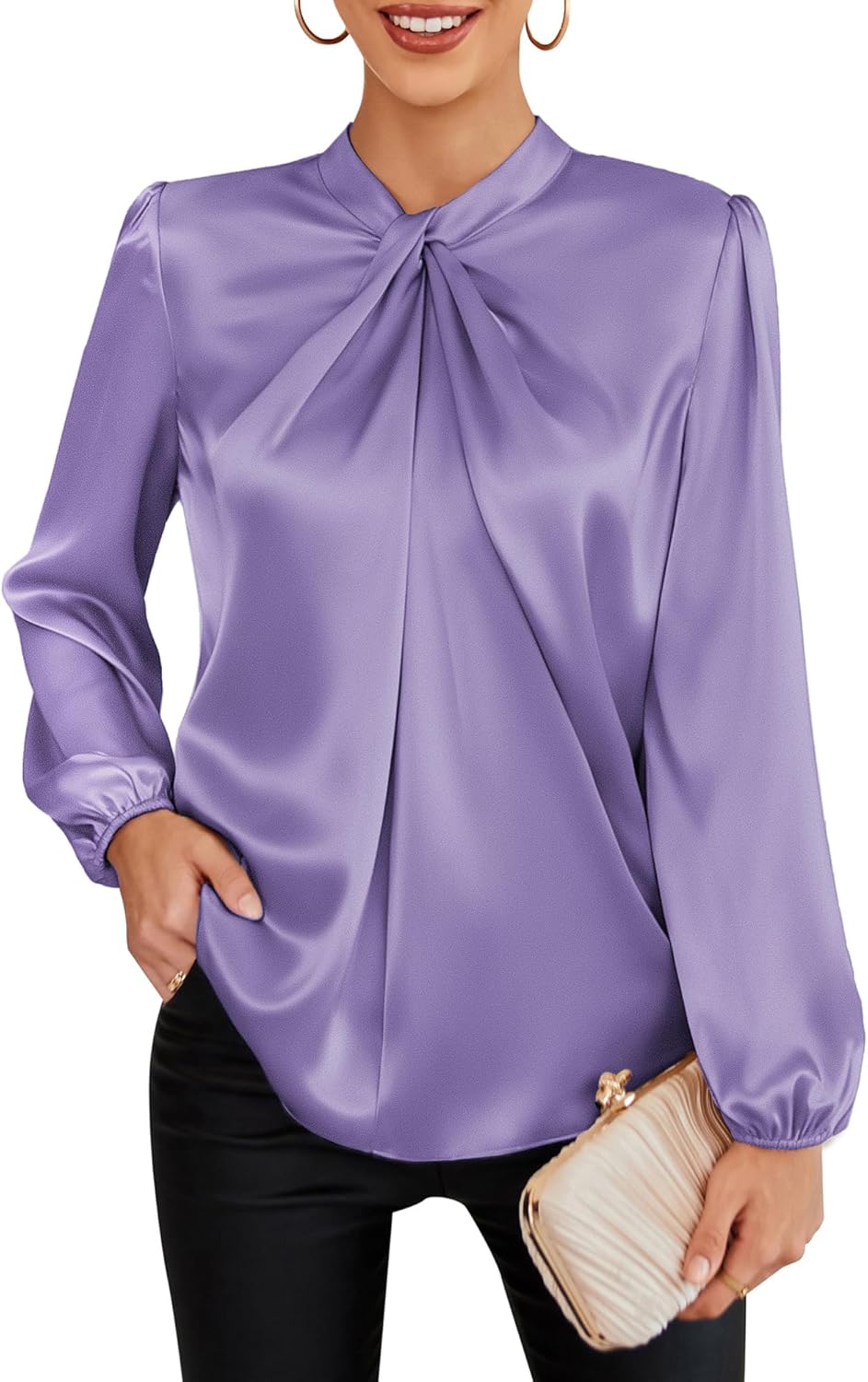 Women's Long Sleeve Satin Blouse for Business Casual Style