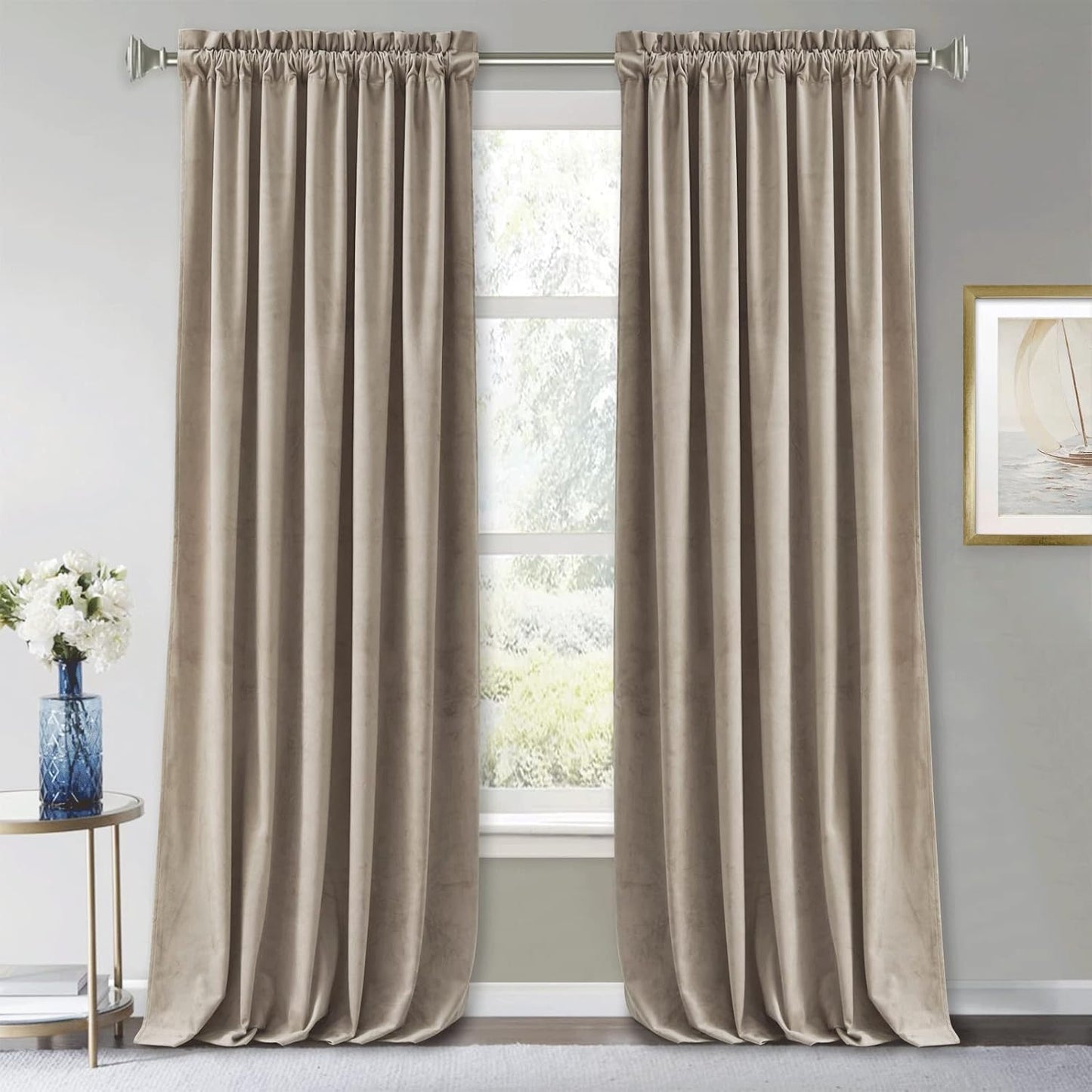RYB Home Camel Beige Velvet Curtains for Energy Efficiency