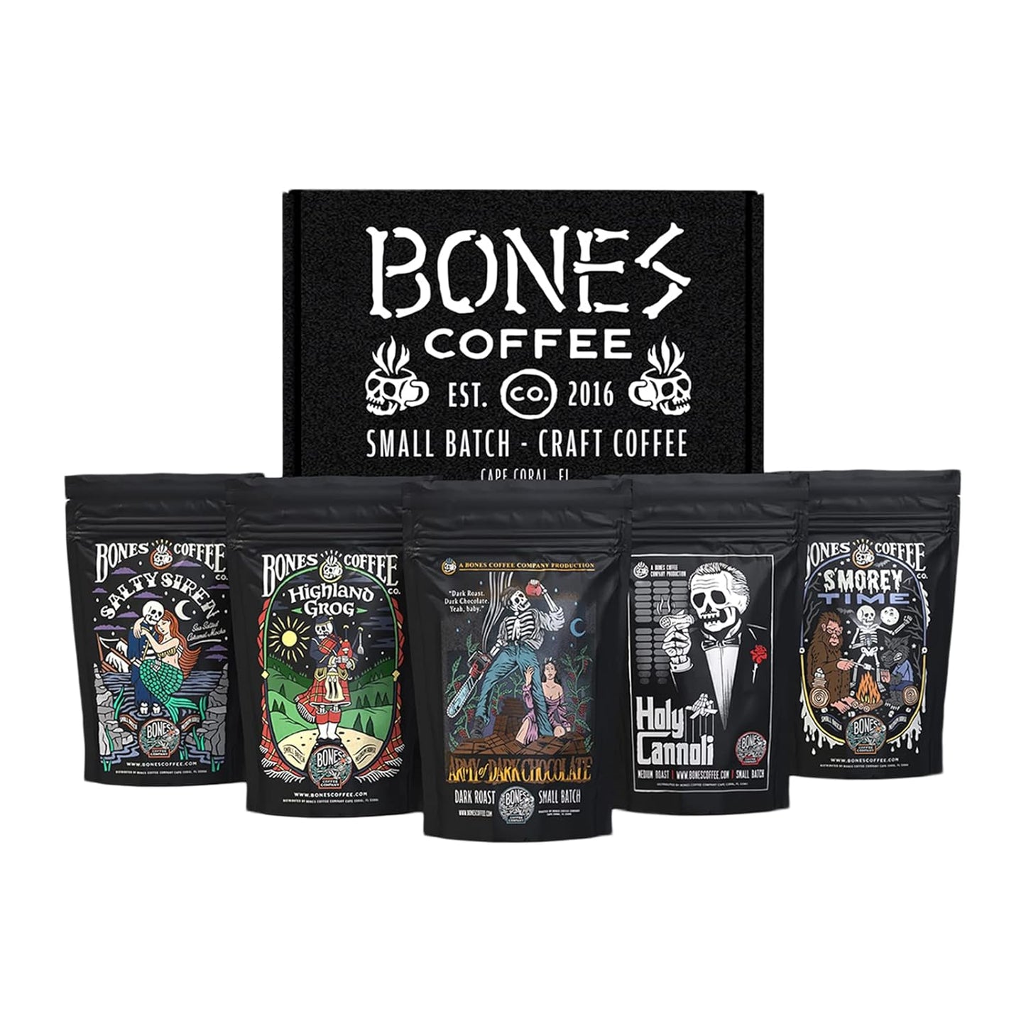 Bones Coffee Company Flavored Coffee Sample Pack - 5 Varieties