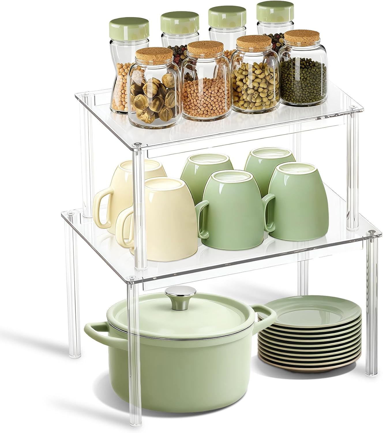 Clear Kitchen Cabinet Organizer Set of 2 Stackable Spice Rack