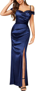 Miusol Satin Off Shoulder Maxi Dress for Women - High Split Evening
