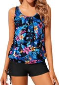 Yonique Blouson Tankini Swimsuits for Women Blue Floral - Modest Two
