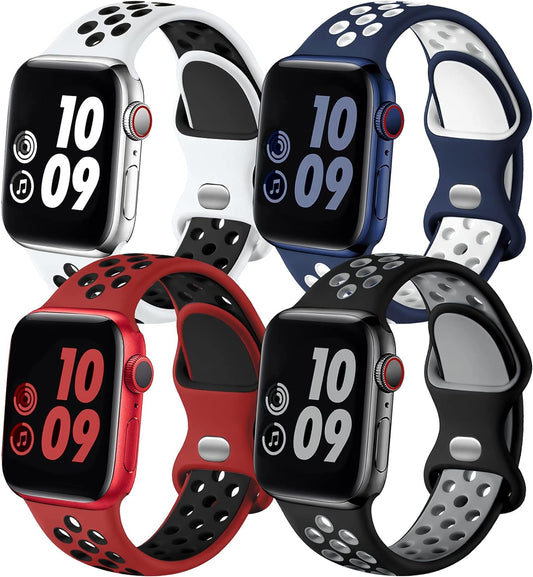 Breathable Sport Silicone Apple Watch Bands - 4 Pack