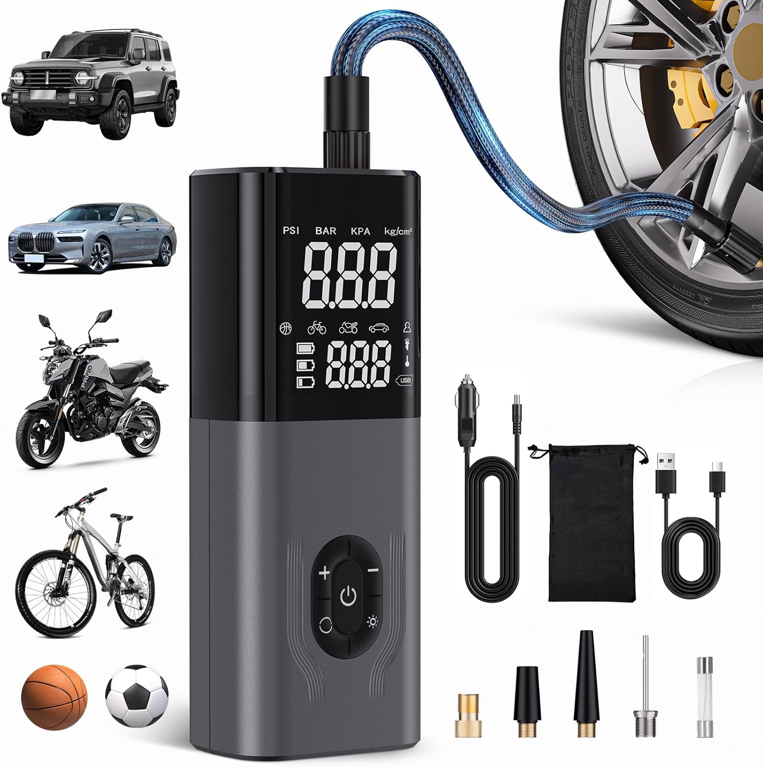 Portable Tire Inflator with 180PSI and Dual Mode Inflation