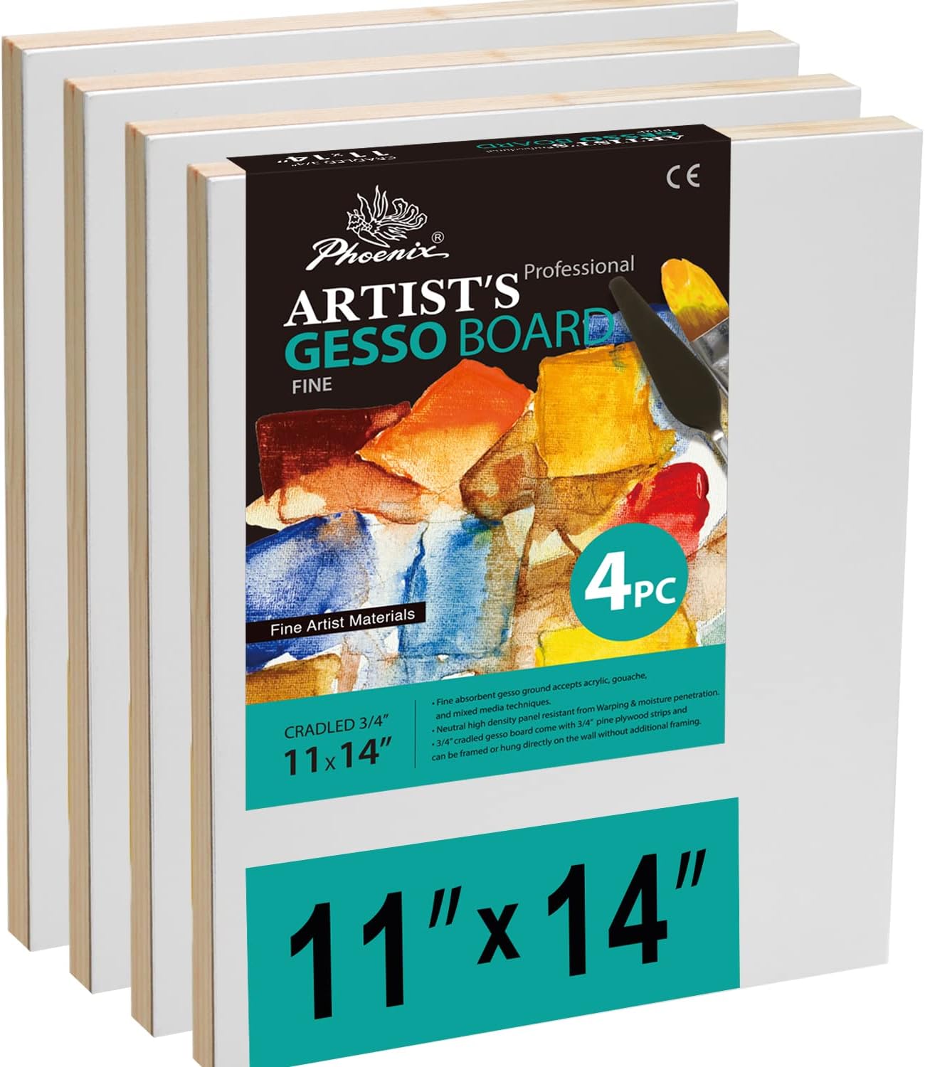 PHOENIX Gesso Boards for Painting - 11x14 Inch Cradled Panels