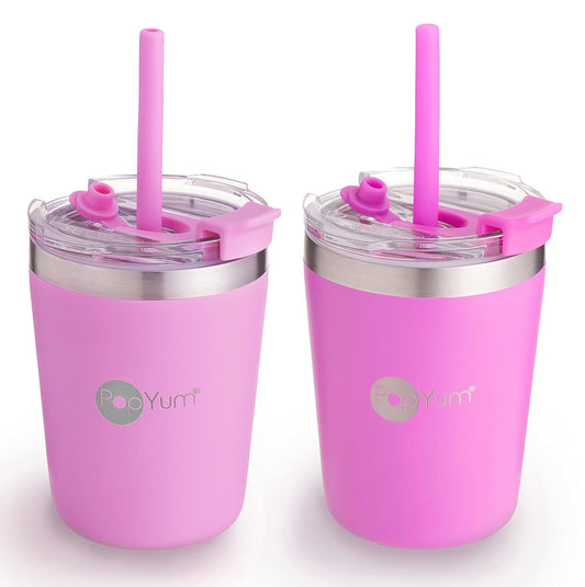 PopYum Insulated Stainless Steel Kids Cups with Lid and Straw