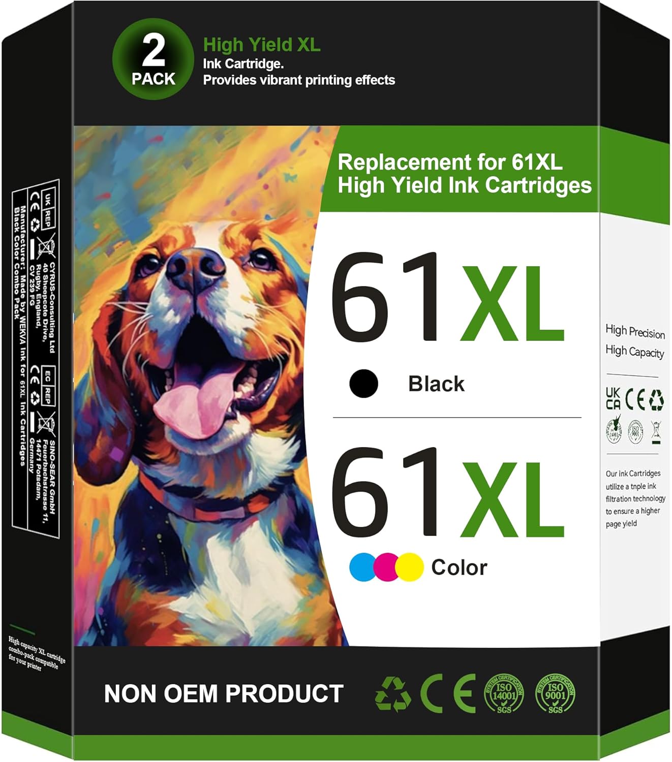 High Yield 61XL Black and Color Ink Cartridges for HP Printers