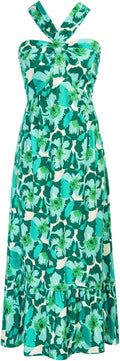 Women's Floral Print Maxi Dress with Criss Cross Halterneck for Summer