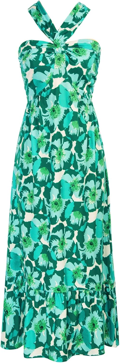 Women's Criss Cross Halterneck Floral Print Maxi Dress for Summer