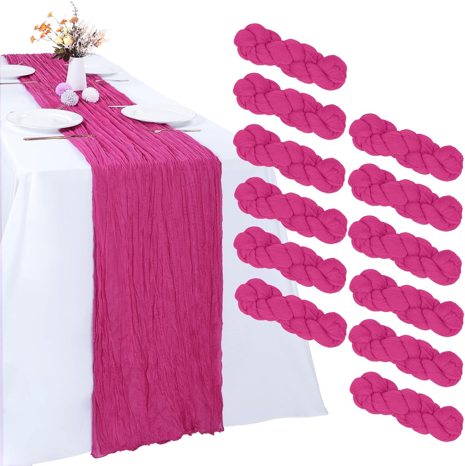 Hot Pink Cheesecloth Table Runner 12 Pack for Elegant Decor