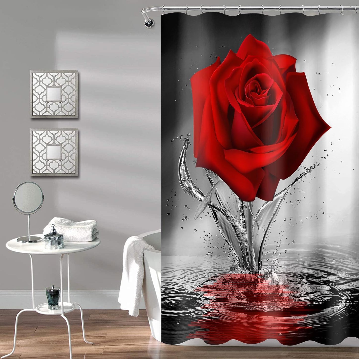 Romantic Red Rose Reflection Shower Curtain