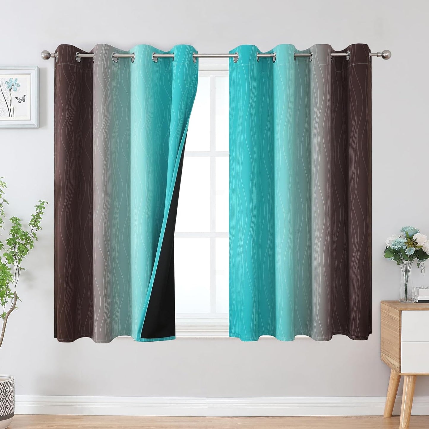 Estelar Textiler Brown and Teal Blackout Curtains for Home Use