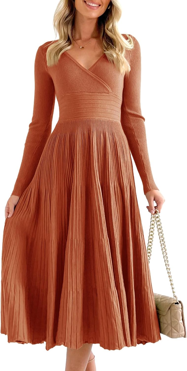 Saodimallsu Womens Long Sleeve Midi Sweater Dress for Elegance
