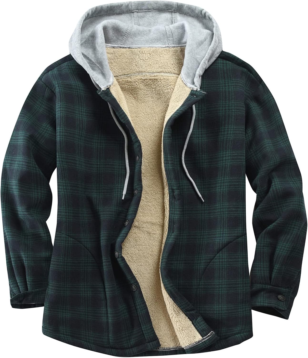 Men's Cotton Plaid Shirts Jacket with Fleece Lining for Comfort