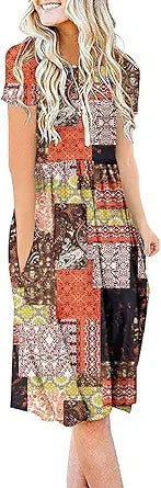 DB MOON Women Casual Short Sleeve Dresses with Pockets