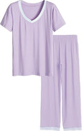 Latuza Women's V-neck Sleepwear Short Sleeves Pajama Set