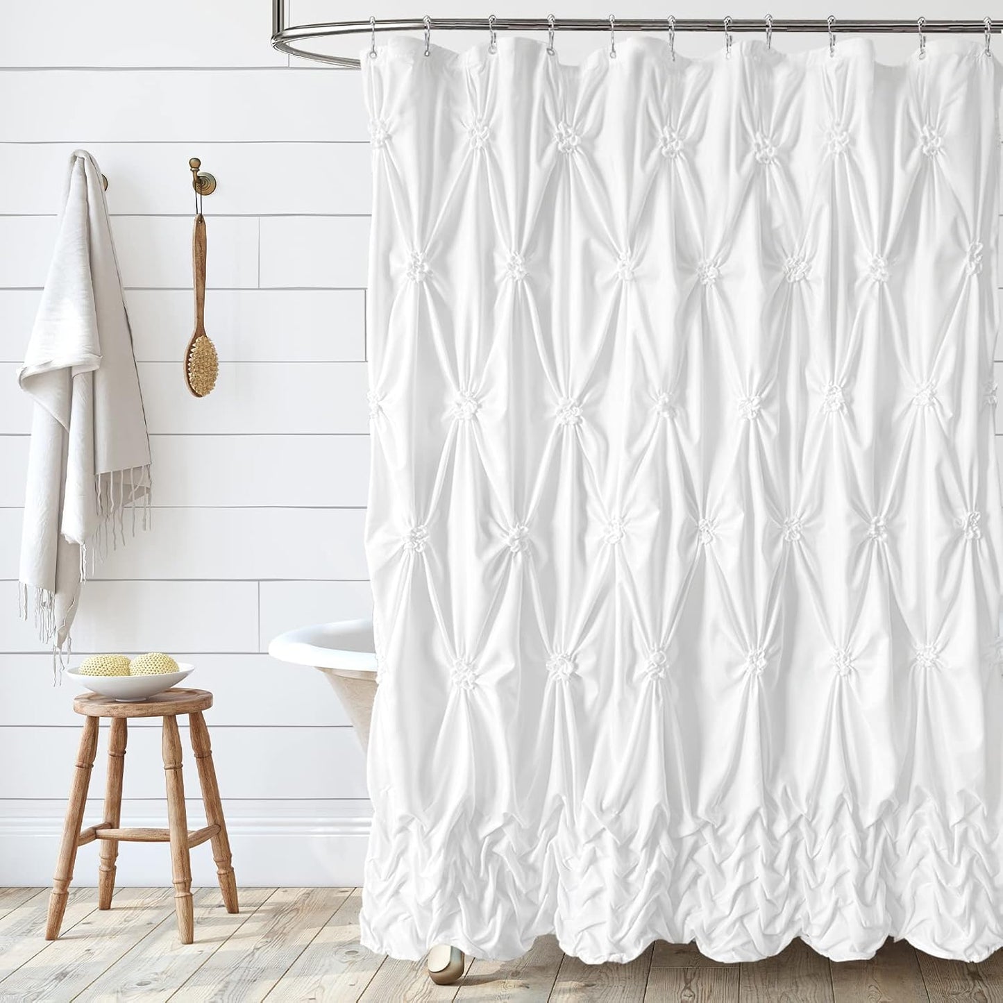 Chic White Farmhouse Shower Curtain: Quick-Drying & Durable 72x72