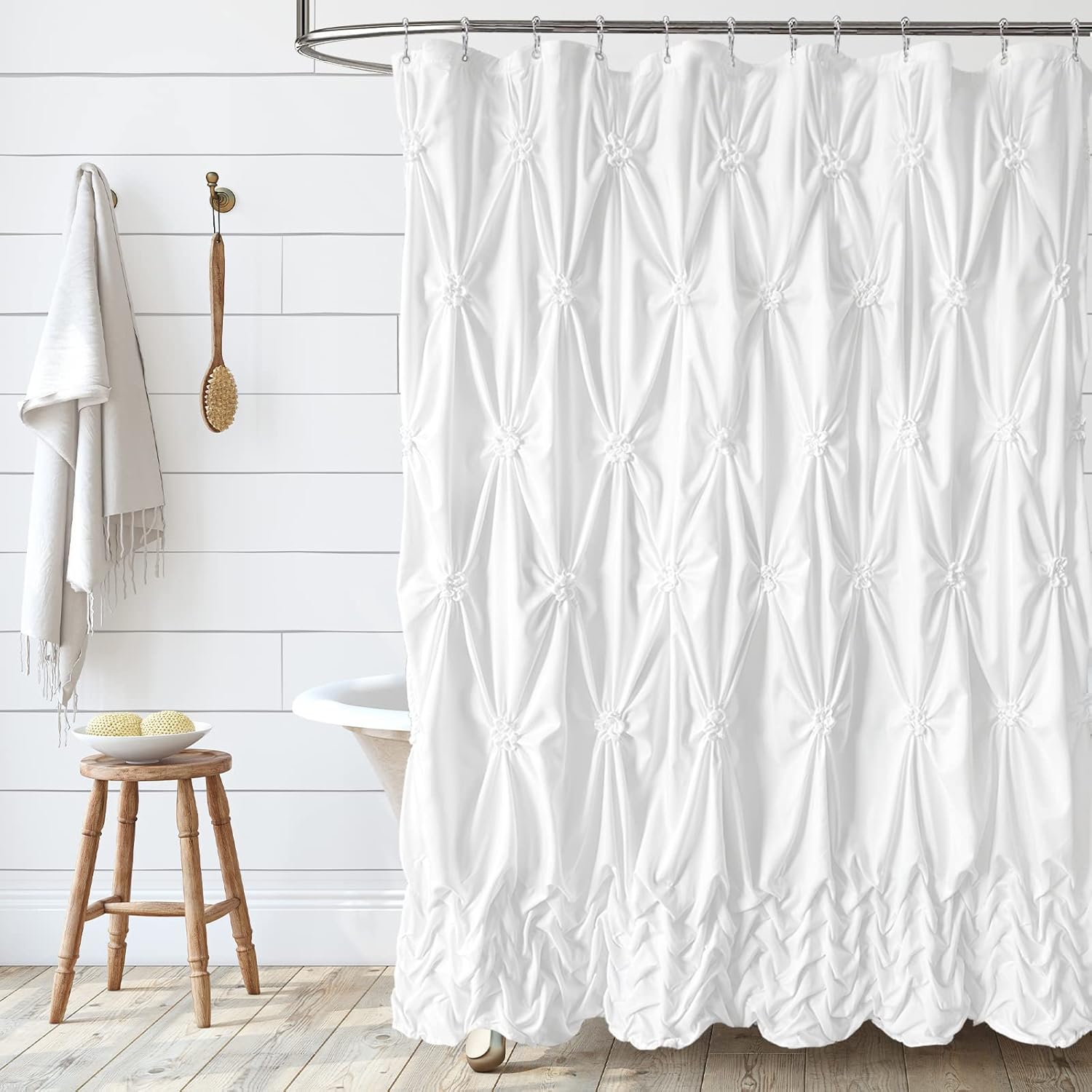 Chic White Farmhouse Shower Curtain: Quick-Drying & Durable 72x72