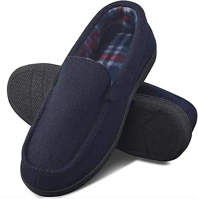 DL Men's Memory Foam Moccasin Slippers for Comfort