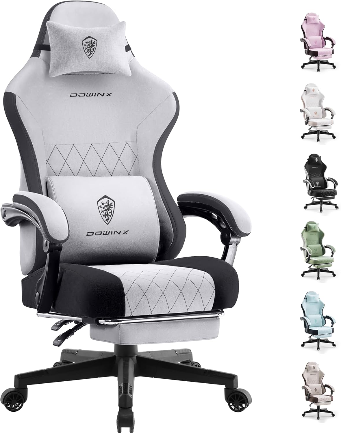 Dowinx Fabric Gaming Chair with Footrest and Lumbar Support