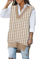 Viottiset Oversized V Neck Knit Sweater Vest Tunic - Versatile Vests