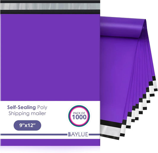 Purple Poly Mailers 9x12 Inch - Strong Adhesive Self-Seal Bags