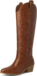 Ouepiano Knee High White Cowgirl Boots for Chic Women's Style