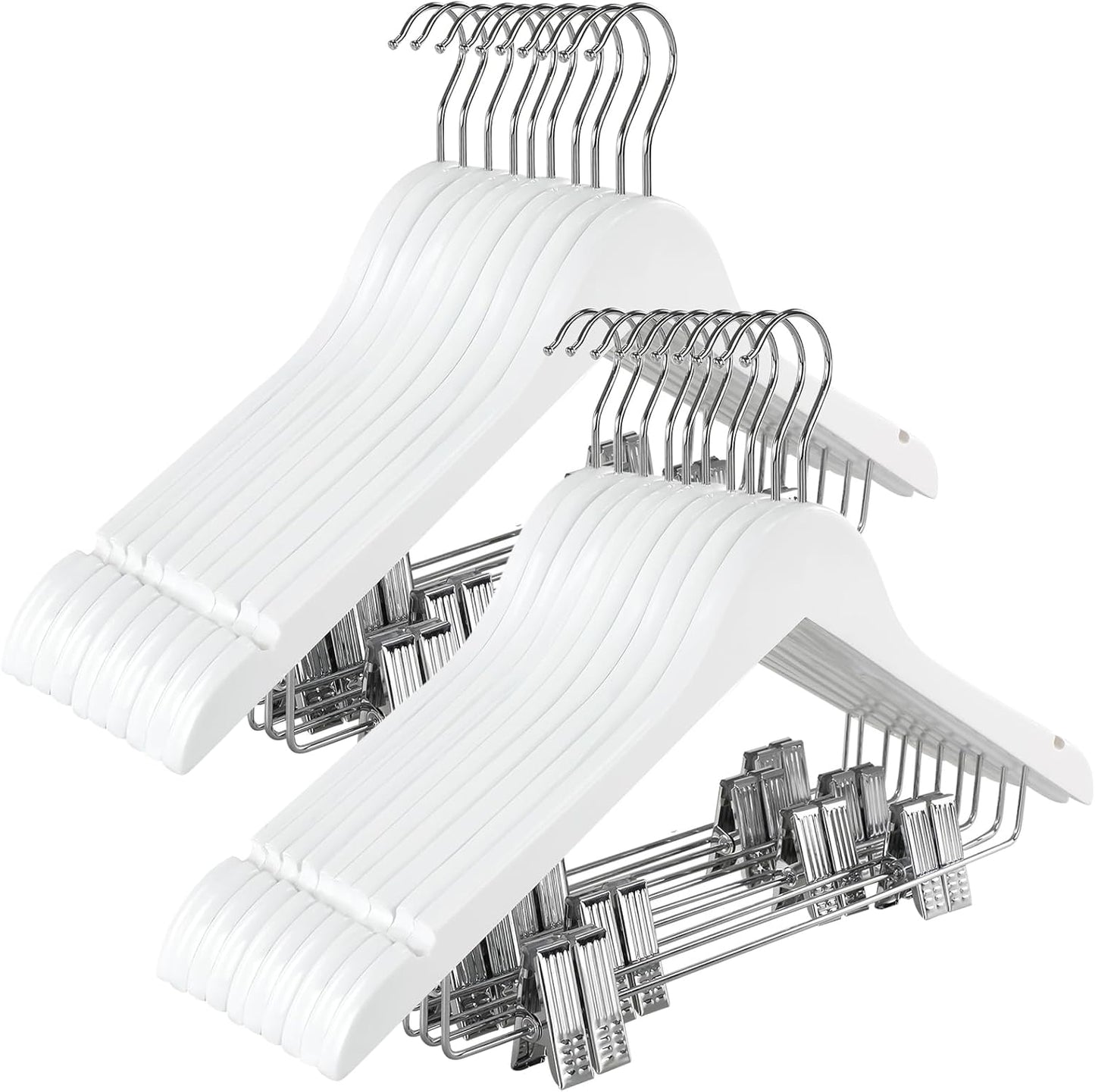 TOPIA HANGER Wooden Suit Hangers with Adjustable Clips for Clothes