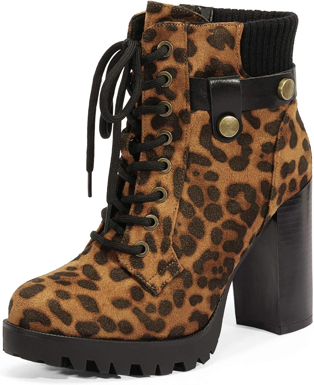 DREAM PAIRS Women's Lace Up Combat Ankle Boots with Chunky Heel