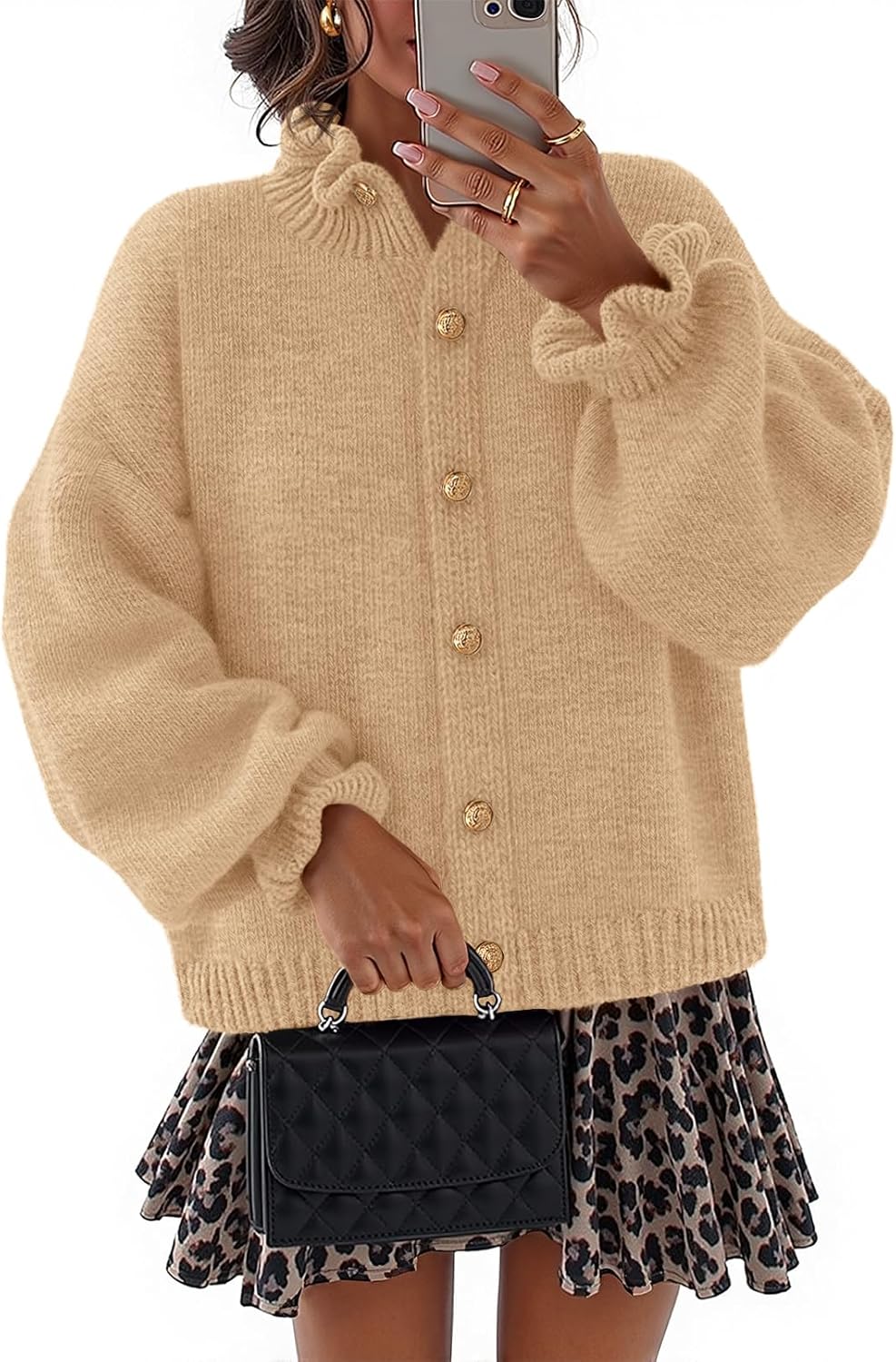 Trendy Ruffle Button Down Chunky Cardigan for Women