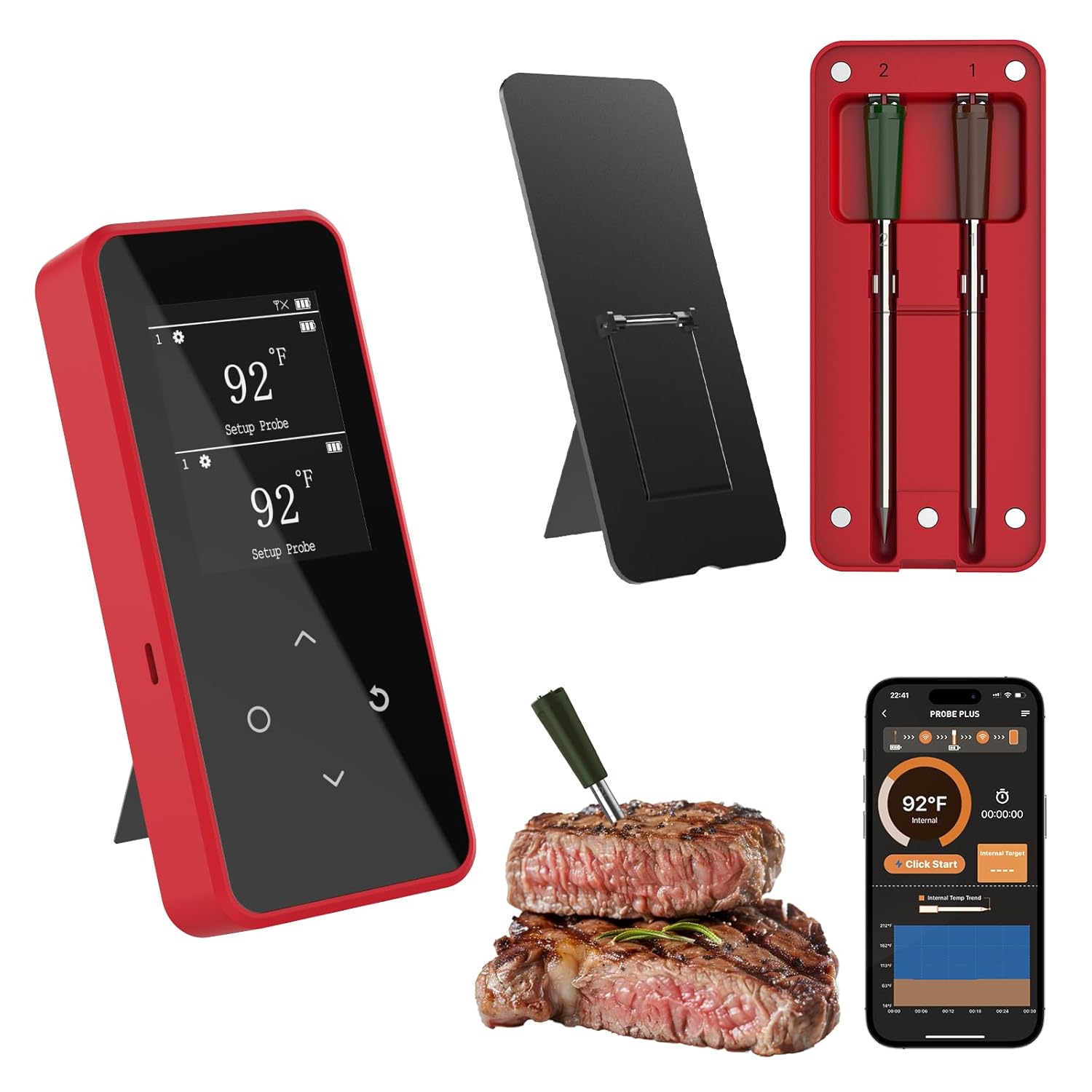 500FT Wireless Meat Thermometer: High Sensitivity, Dual Probes, 16H Battery