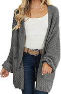 Open Front Chunky Knit Oversized Lantern Sleeve Cardigan (Style 8P72)