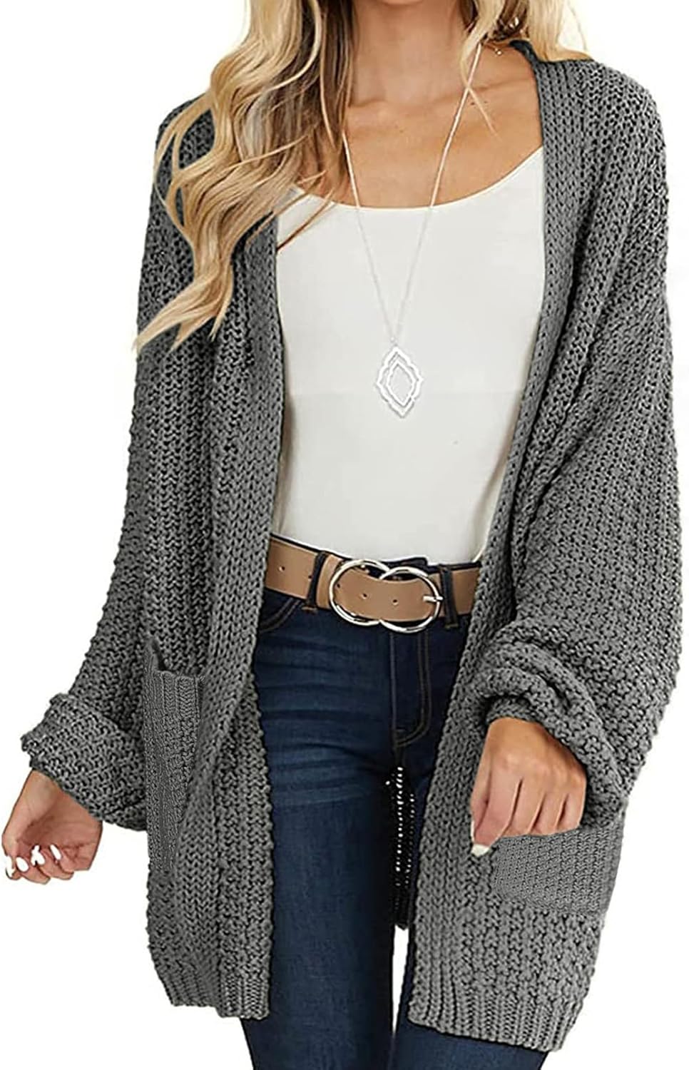MEROKEETY Women's Open Front Chunky Knit Sweater Cardigan