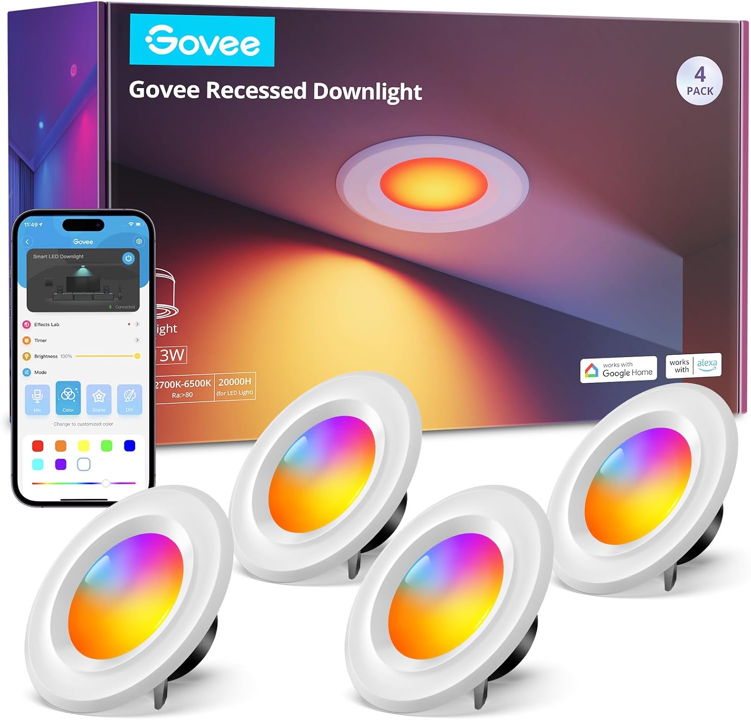 Govee Smart Retrofit Recessed Lighting 6 Inch with RGBWW Options
