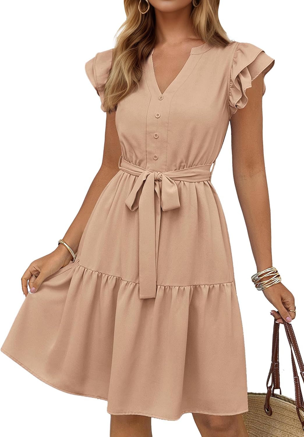 KIRUNDO Women Flutter Sleeve Summer Dress for Beach Vacation