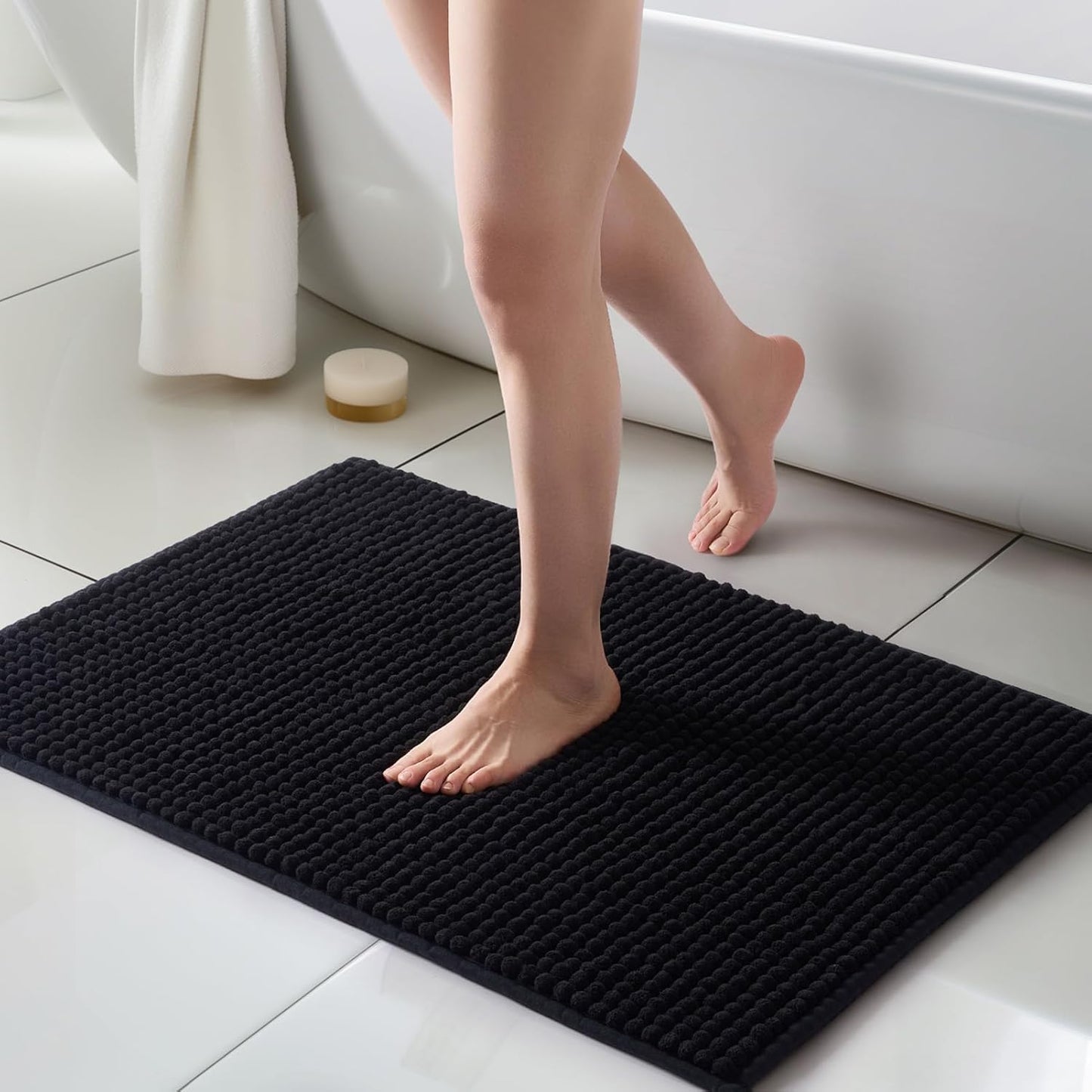 FRESHMINT Thick Chunky Chenille Bathroom Rugs for Comfort