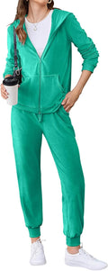 Womens Velour Tracksuit Set Full Zipper Hoodie and Pants - Comfortable