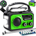 16000mAh Hand Crank Emergency Weather Radio (Green) - Portable Power
