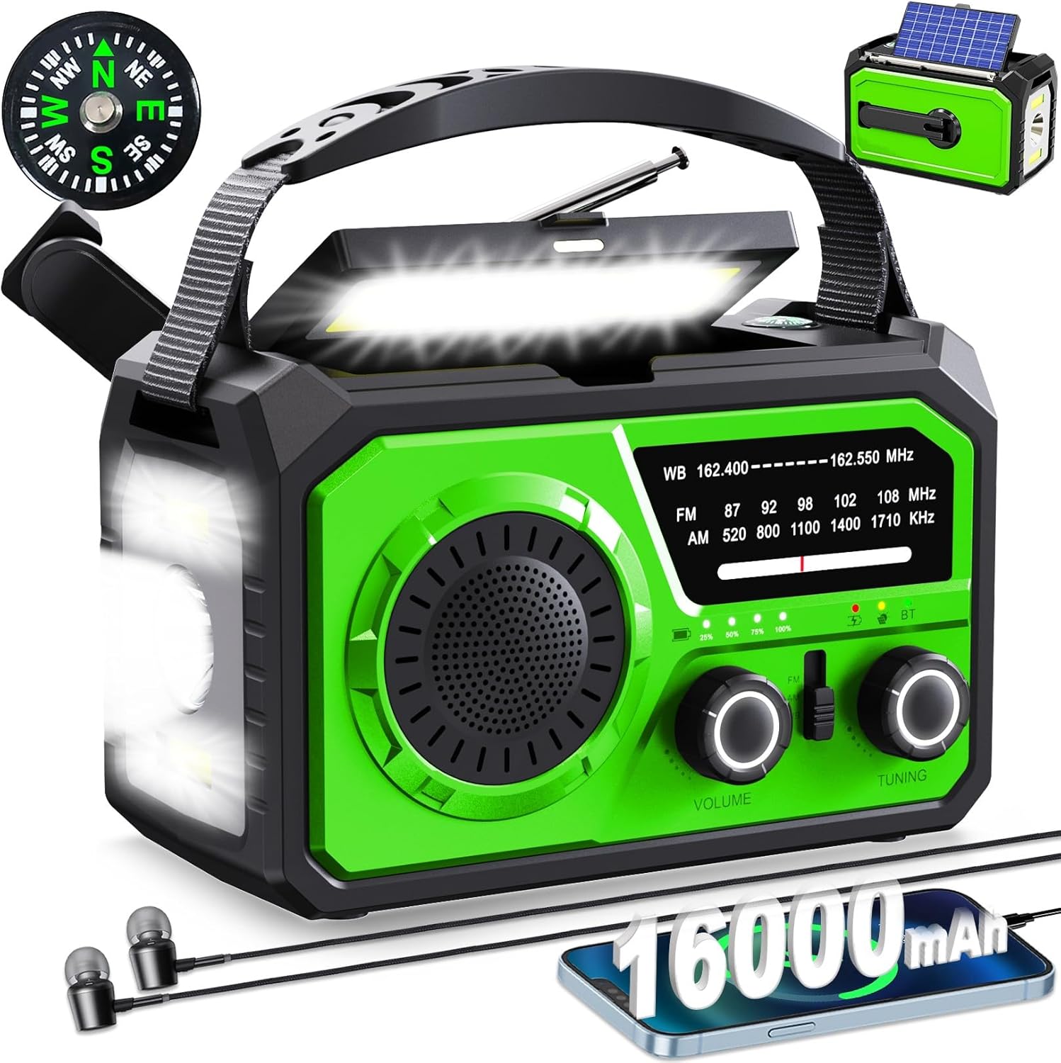 16000mAh Hand Crank Emergency Weather Radio for Survival