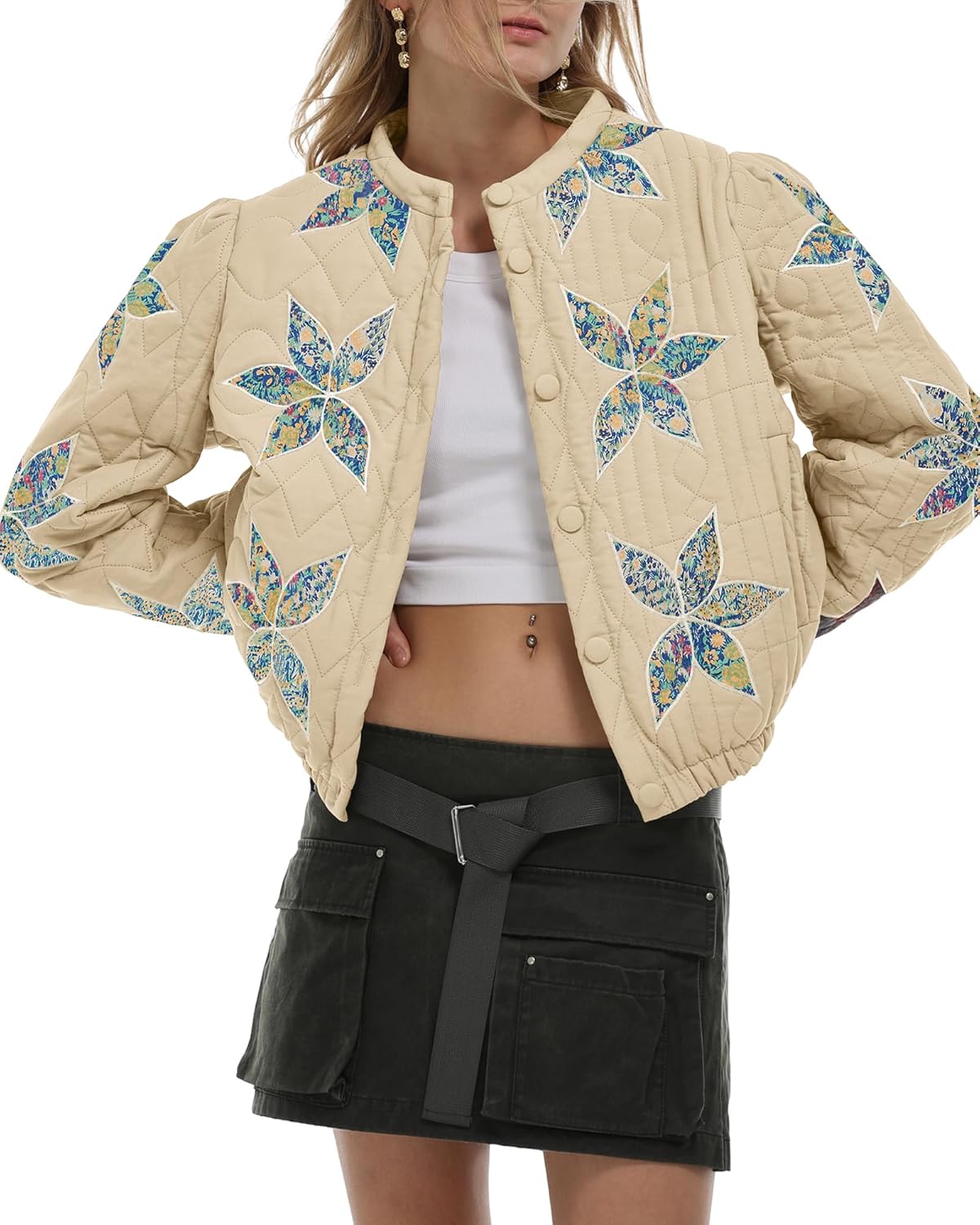 Gacaky Women's Lightweight Floral Embroidered Cropped Jacket