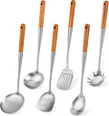 304 Stainless Steel Wok Utensil Set 6 PCS - Long Handles for Wok