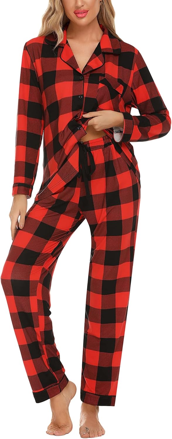 Anjue Pajamas for Women - Soft Button Up Long Sleeve Set