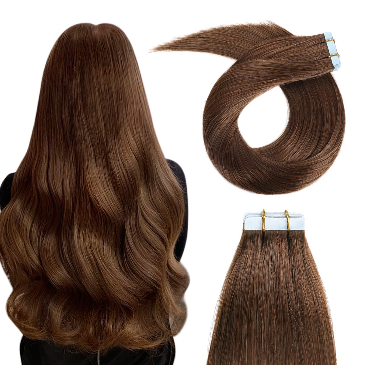 YILITE Tape In Human Hair Extensions 22in Seamless Weft #4 Brown