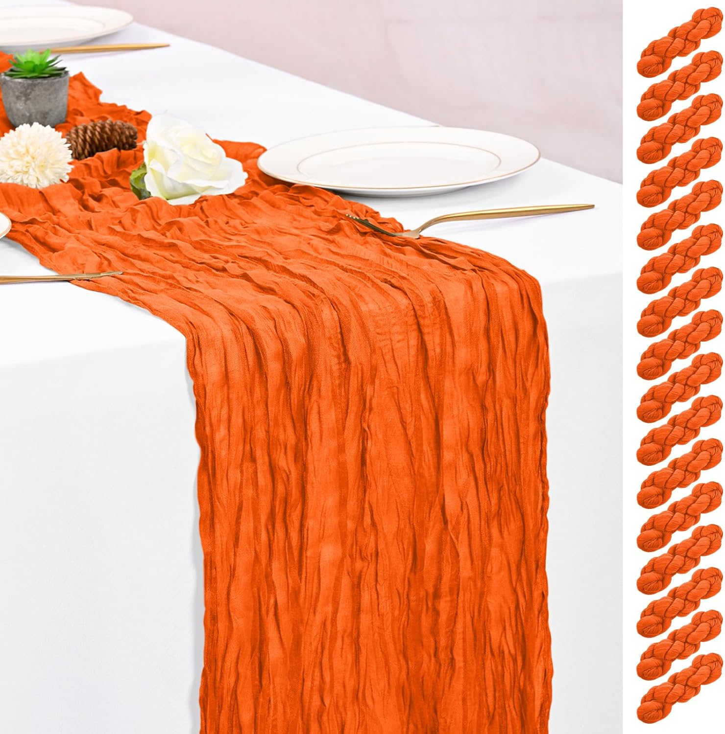 16 Pack Orange Table Runner for Weddings and Home Decor