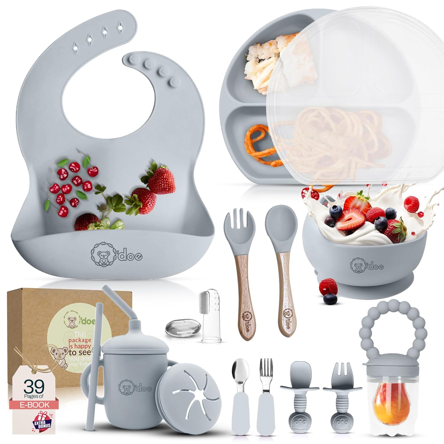O'doe 17-Piece BPA-Free Silicone Baby Feeding Set for Fun Meals